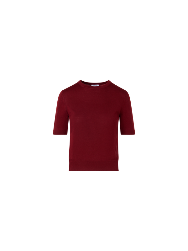 Designer Kurzärmeliger Strickpullover aus Merinowolle - Rot