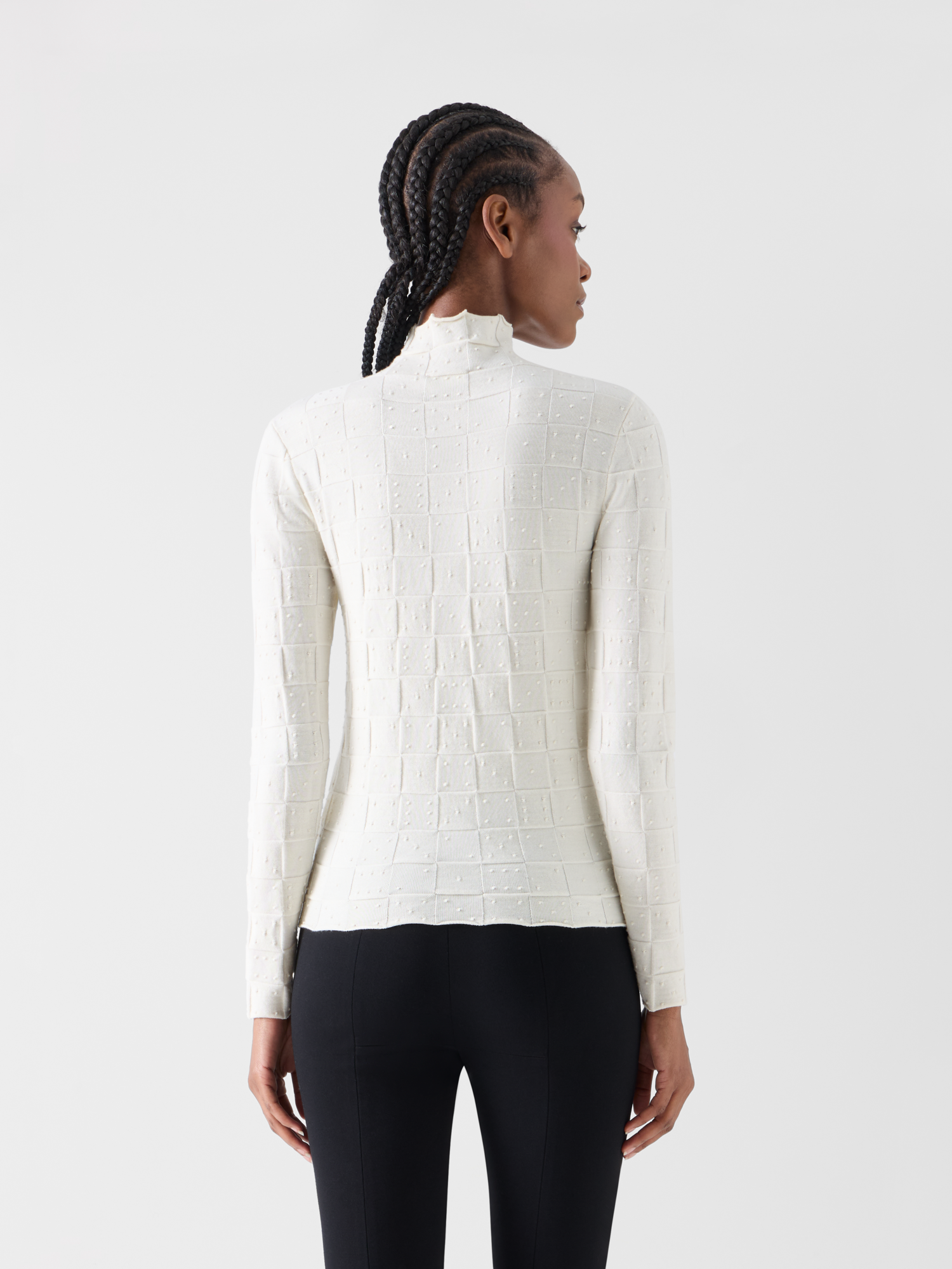 Designer Taillierter Wollpullover mit 3D Dice Strick - Ecru 