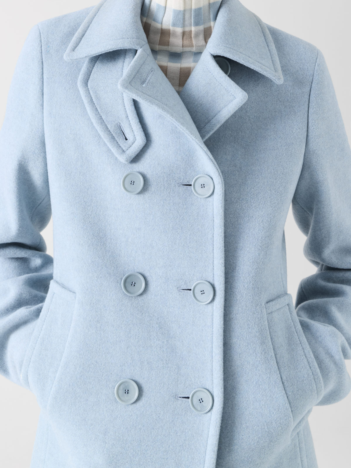 Designer Zweireihiger Peacoat aus Filzwolle - Blau 