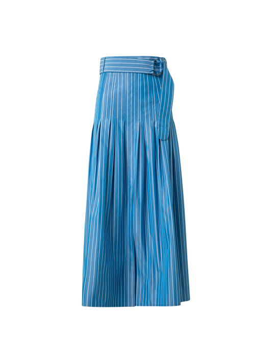 Designer Plissierter Midirock aus gestreifter Baumwolle - Blau - Bunt