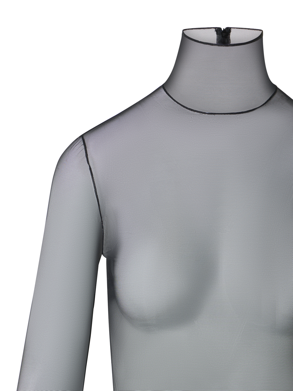 Designer Transparentes Oberteil aus Stretch-Tüll mit Stehkragen - Schwarz