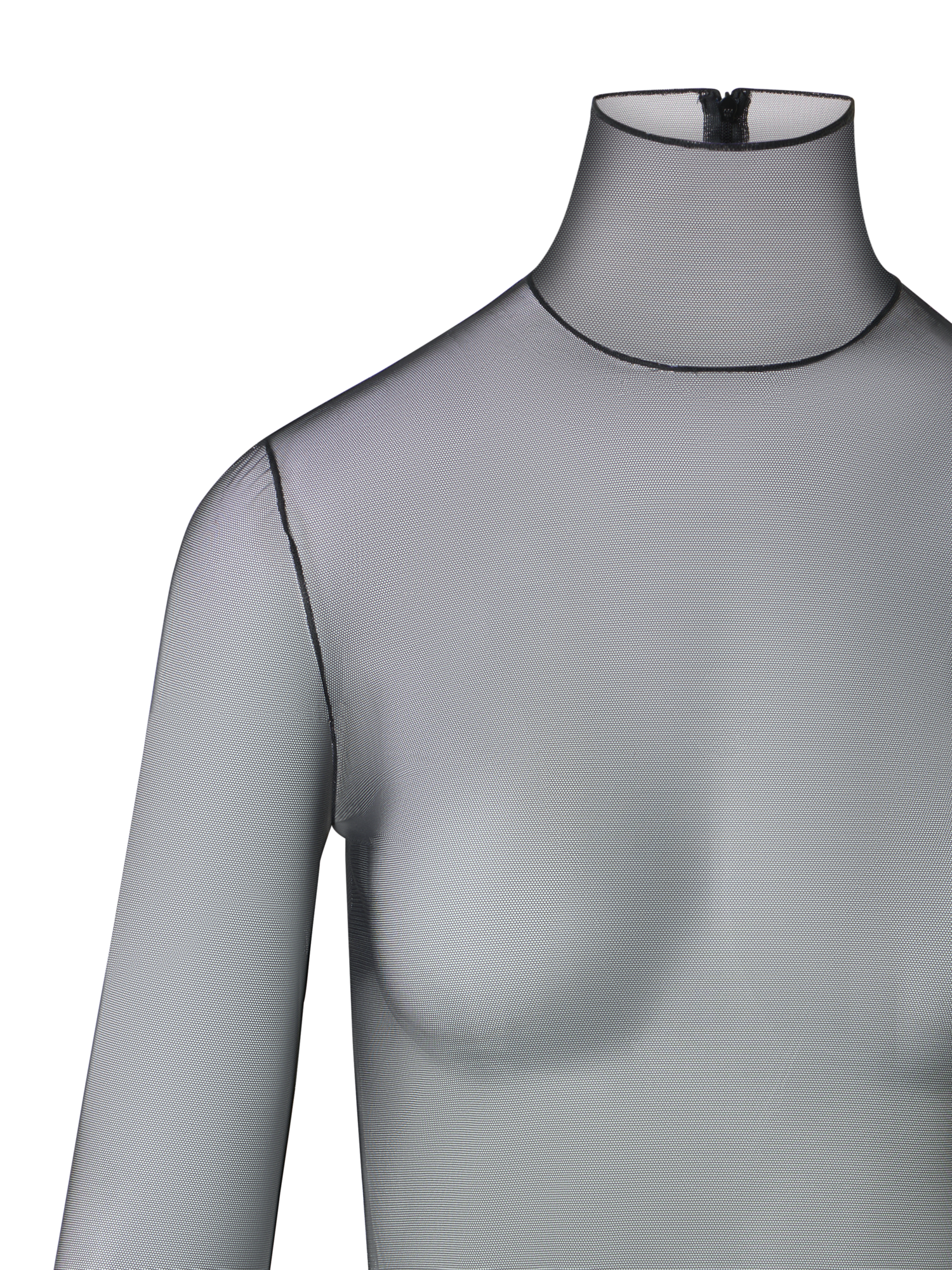 Designer Transparentes Oberteil aus Stretch-Tüll mit Stehkragen - Schwarz