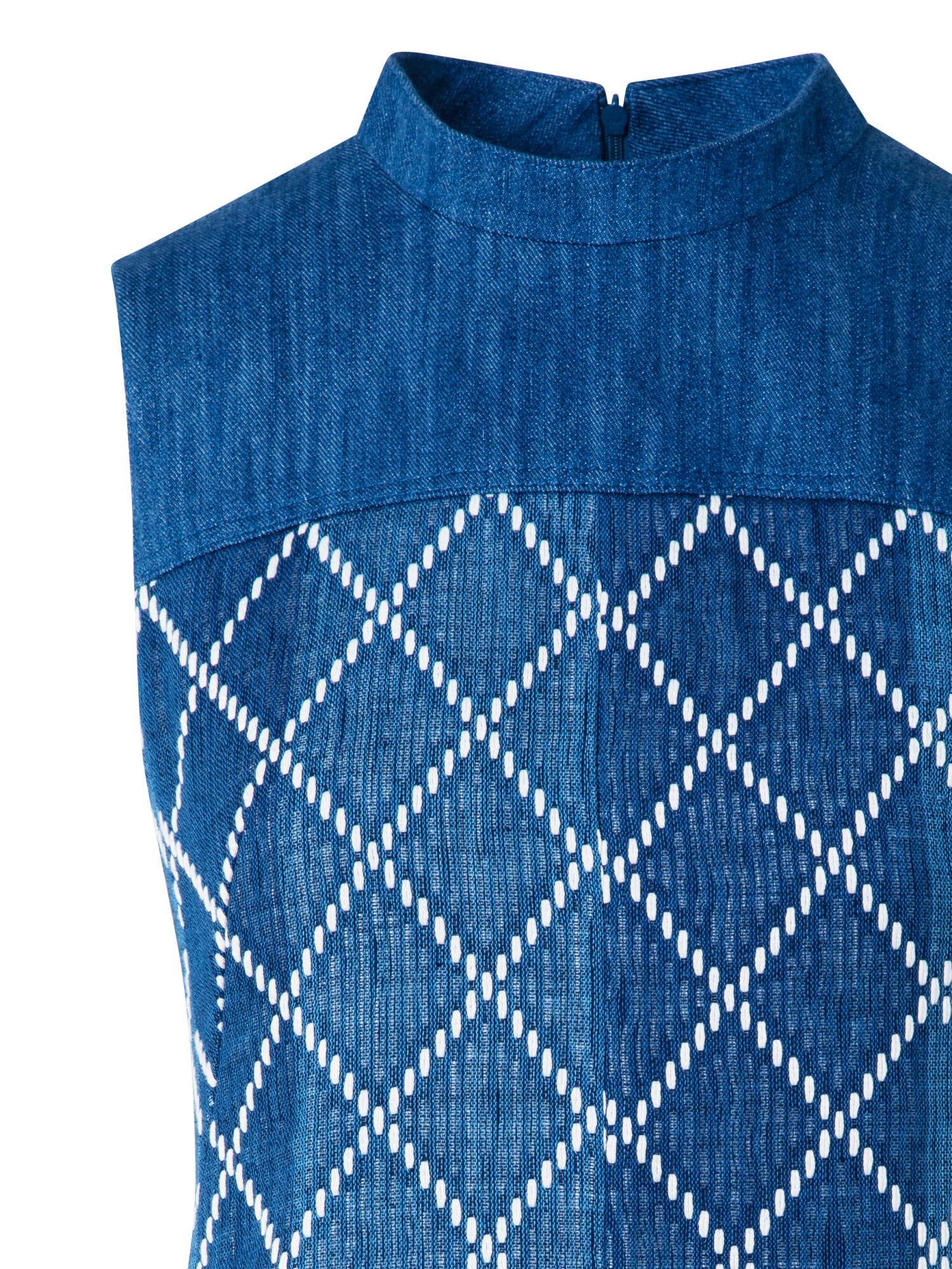 Designer Mini-Baumwoll-Etuikleid mit Diamant-Jacquard - Blau - Bunt