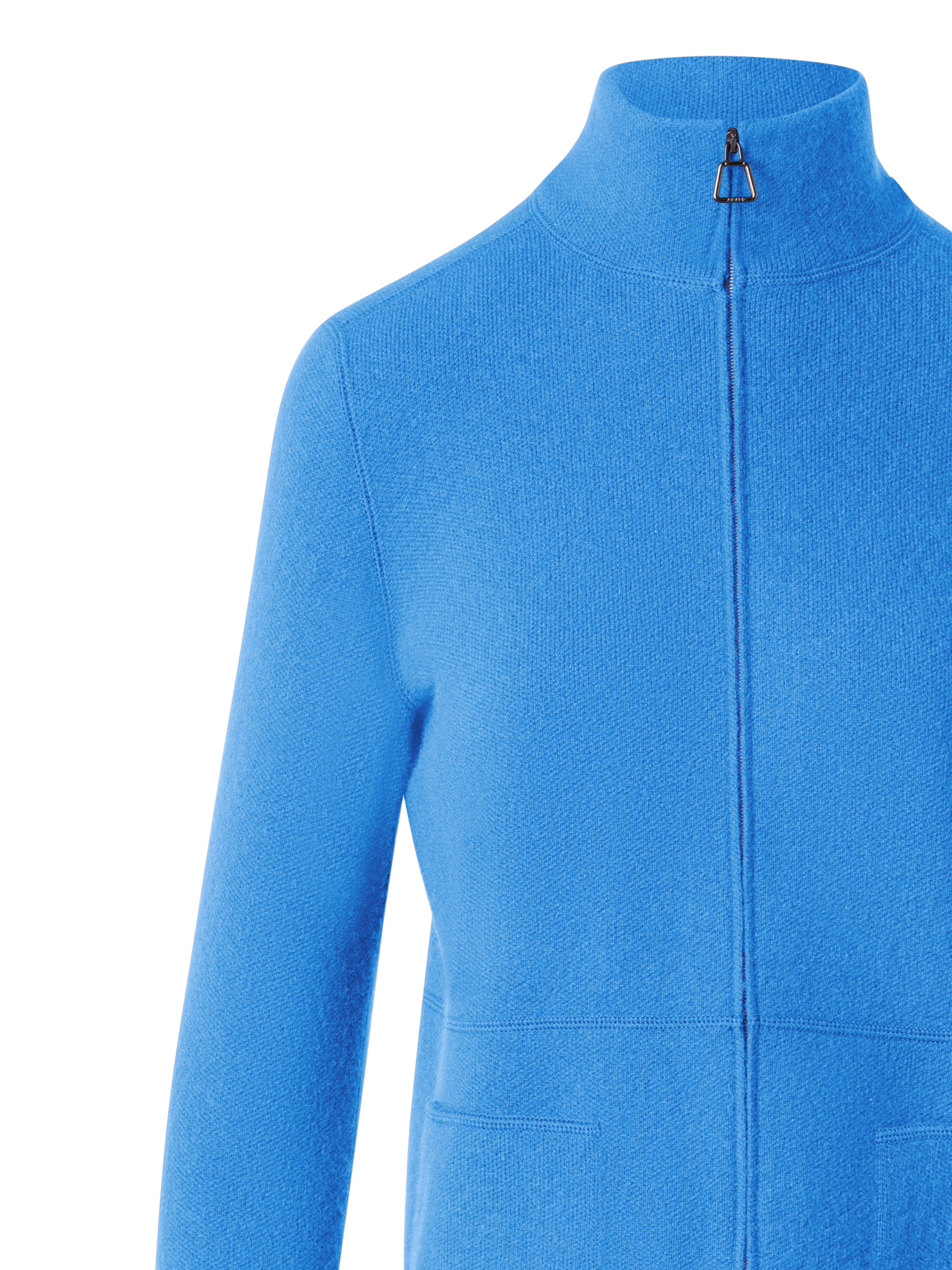 Designer Cardigan aus Kaschmir-Piqué mit Stehkragen - Blau
