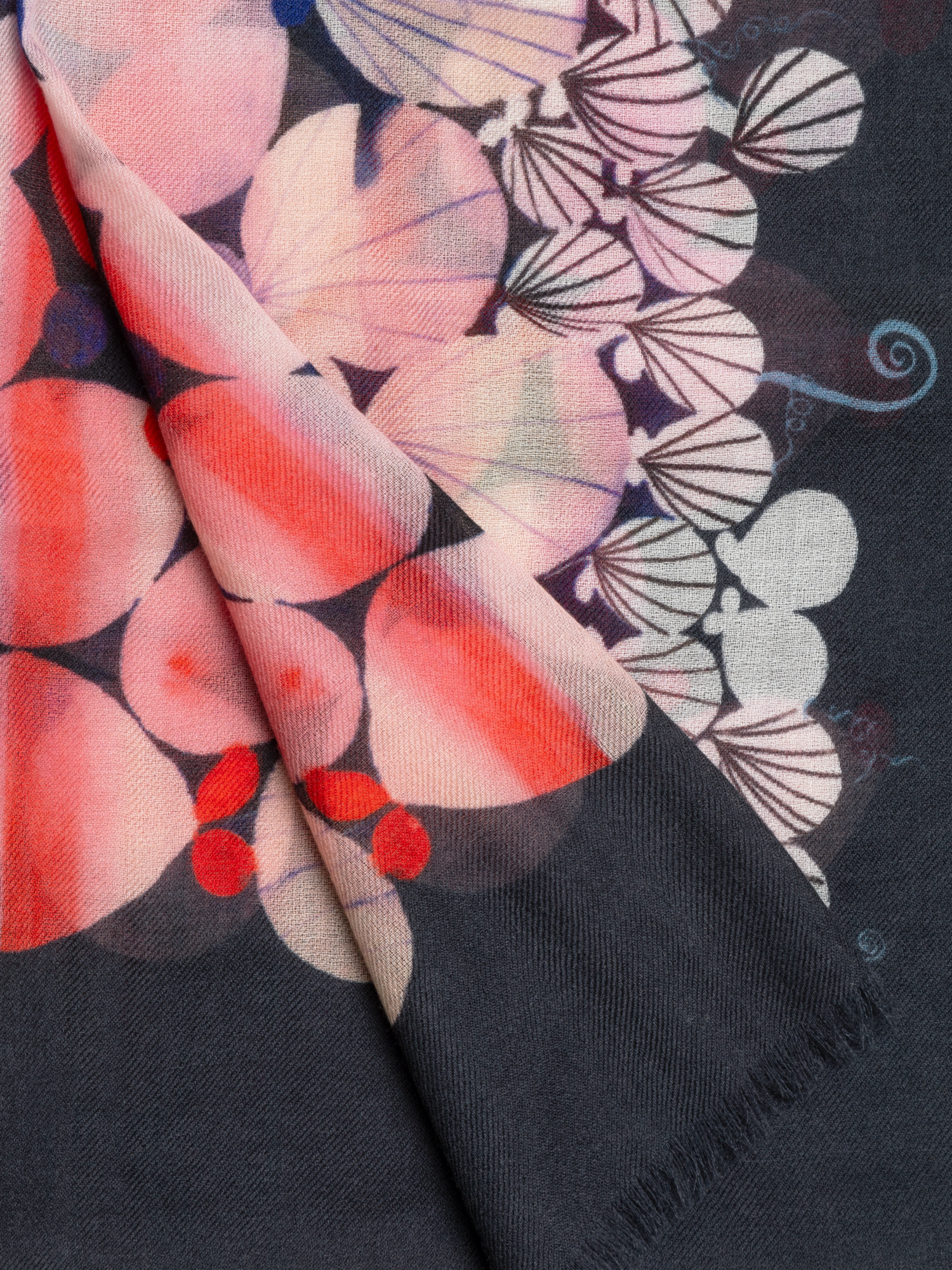 Designer Kaschmirschal mit Silver Dollars Druck - Schwarz - Bunt - Rosa