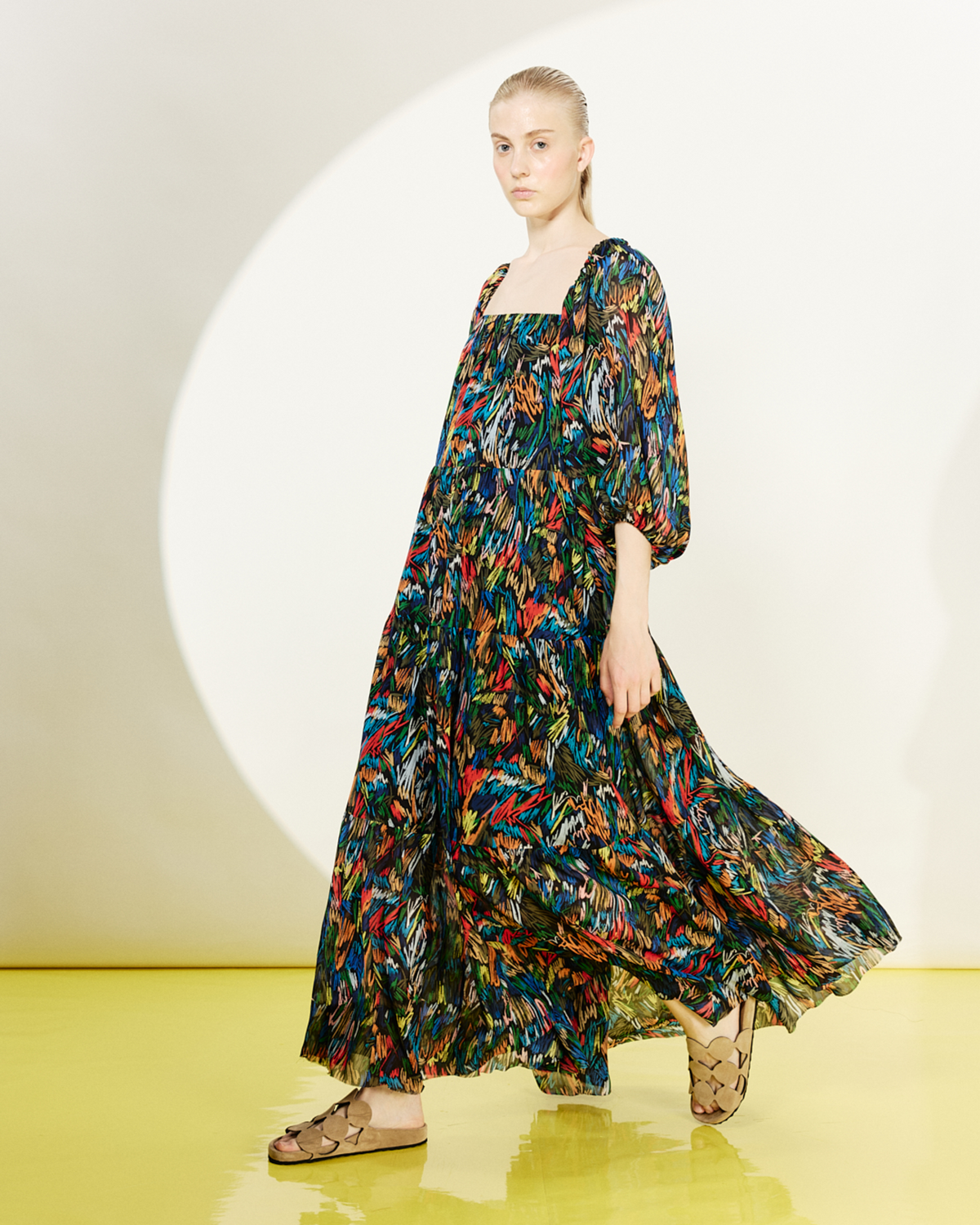 Designer Boho-Maxikleid mit Scribble-Druck - Schwarz - Bunt #editorial