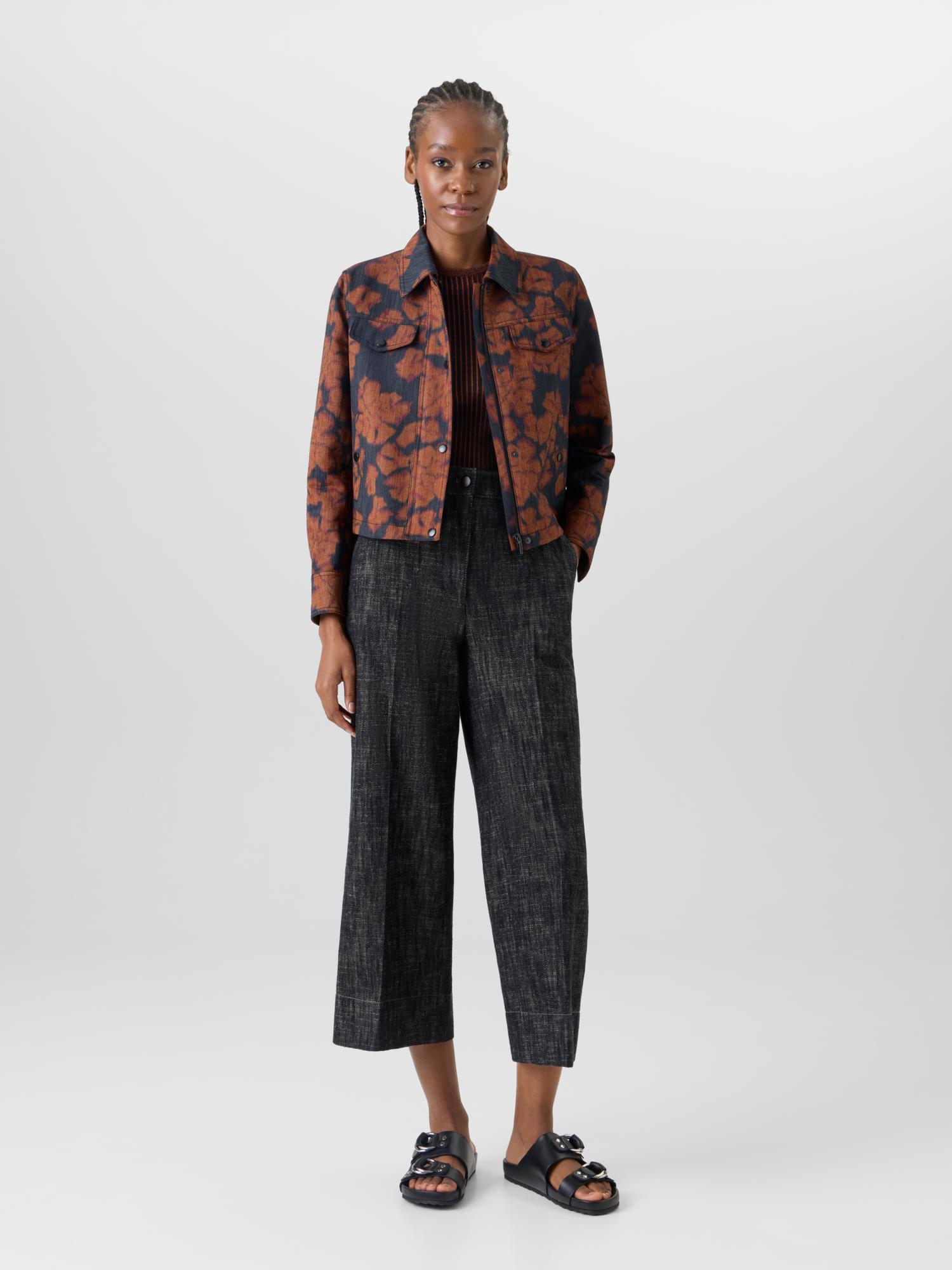 Designer Chiara Wide-Leg Hose aus schwerem, gewaschenem Baumwoll-Denim - Schwarz 