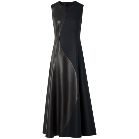 Flared Midi Dress with Leather Patchwork