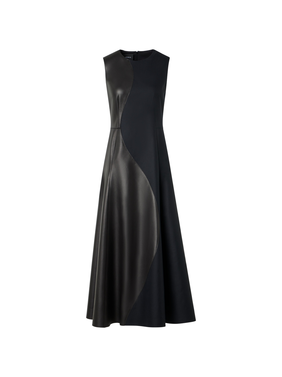 Designer Ausgestelltes Midikleid mit Leder-Patchwork - Schwarz