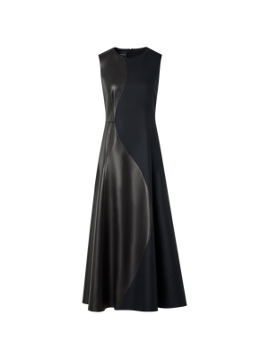 Designer Ausgestelltes Midikleid mit Leder-Patchwork - Schwarz