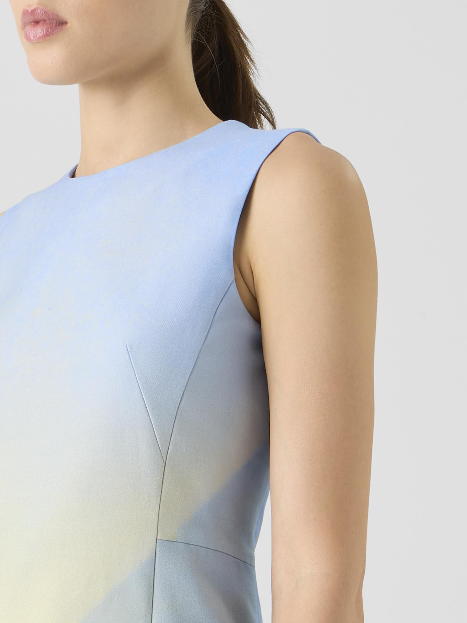 Designer Doubleface-Kleid aus Seidenbaumwolle mit Sonnenstrahlen-Print - Blau - Bunt - Gelb 