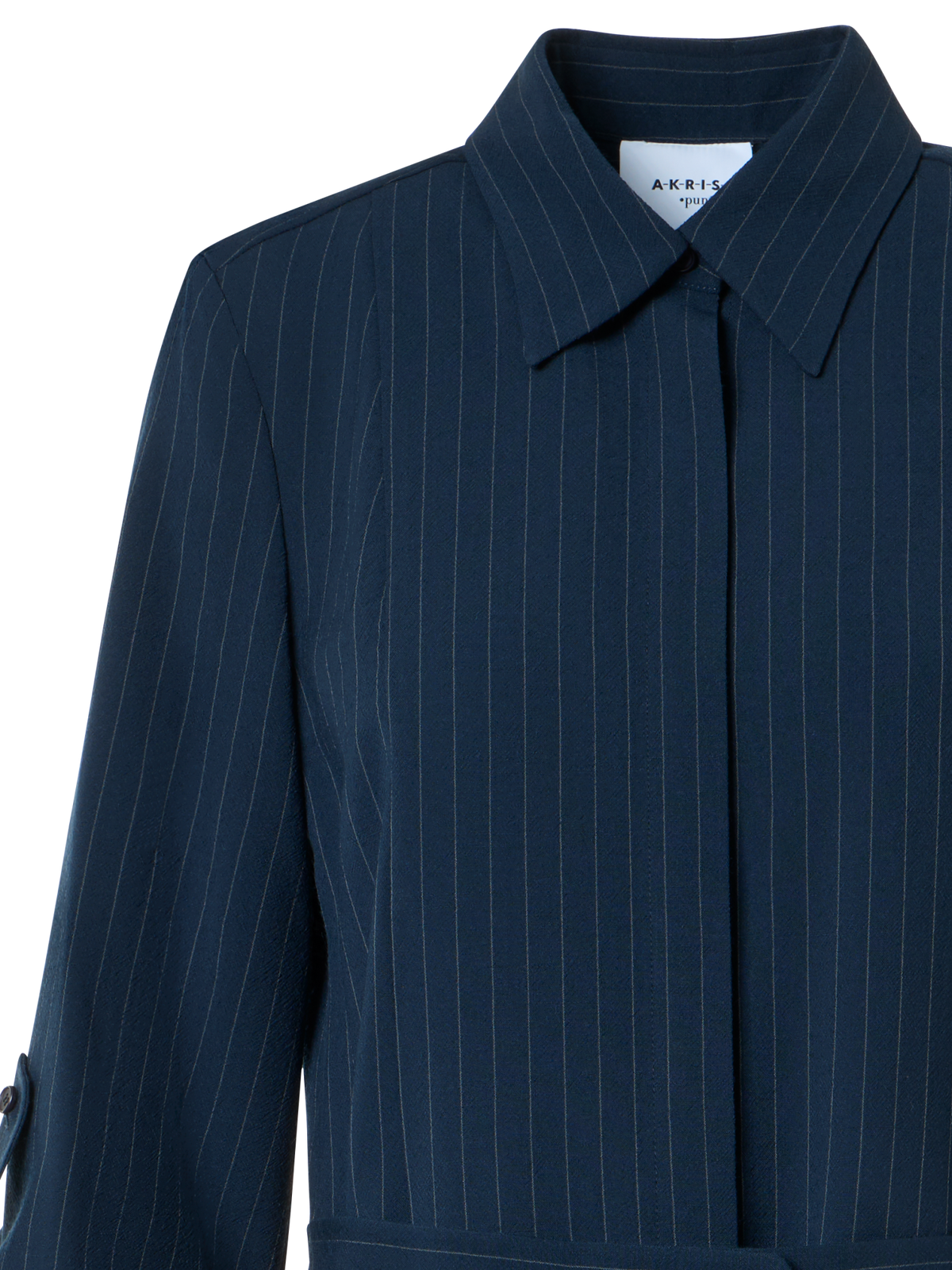 Designer Midi-Hemdkleid aus Leinen-Viskose - Dunkelblau - Blau