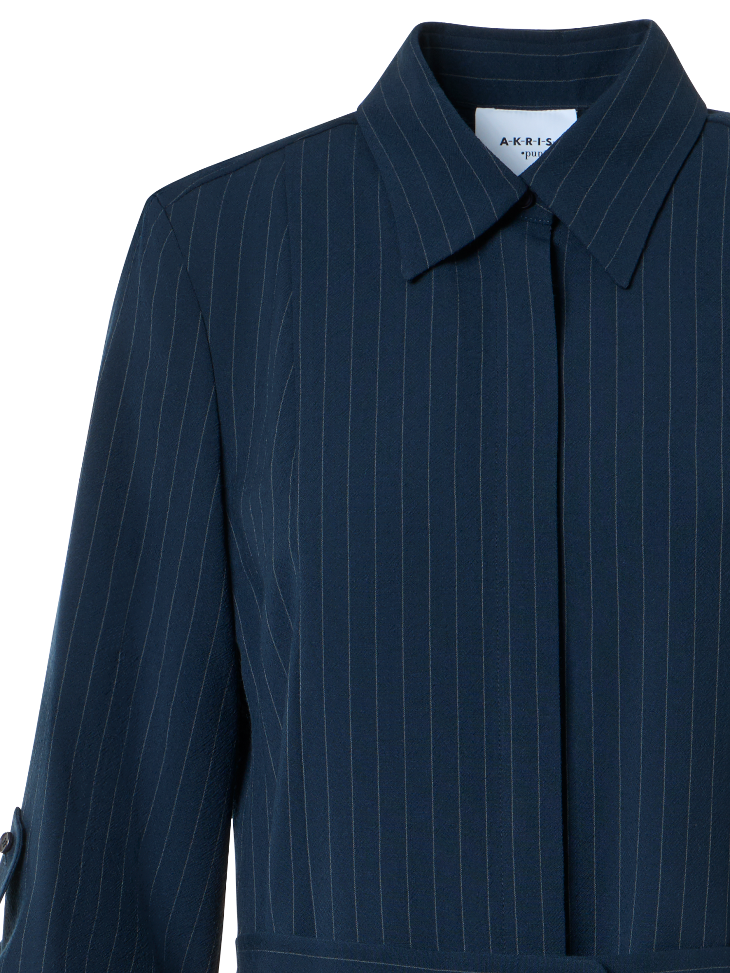 Designer Midi-Hemdkleid aus Leinen-Viskose - Dunkelblau - Blau