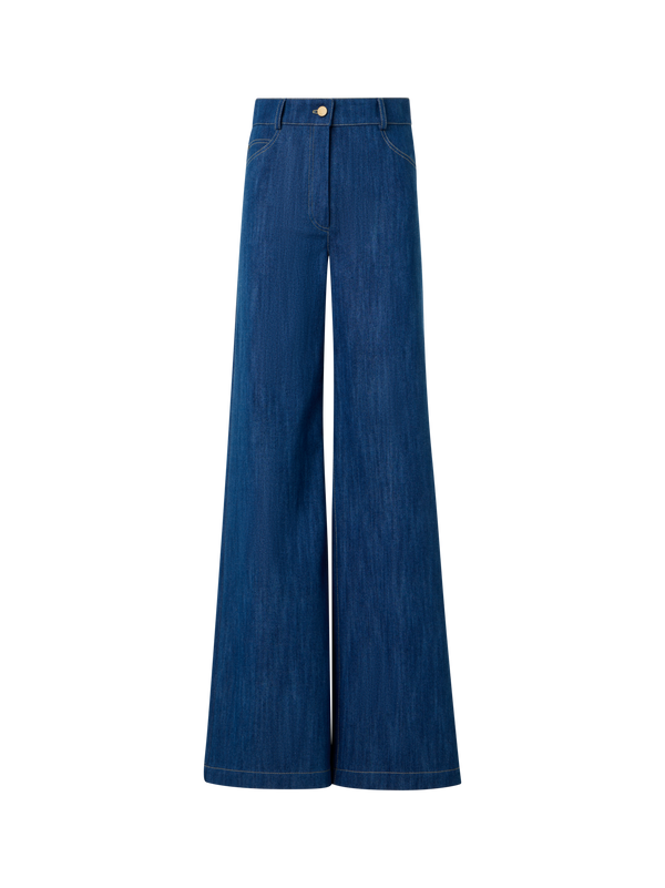 Designer Cooper Wide Leg Hose aus Stretch-Baumwolldenim - Dunkelblau - Blau