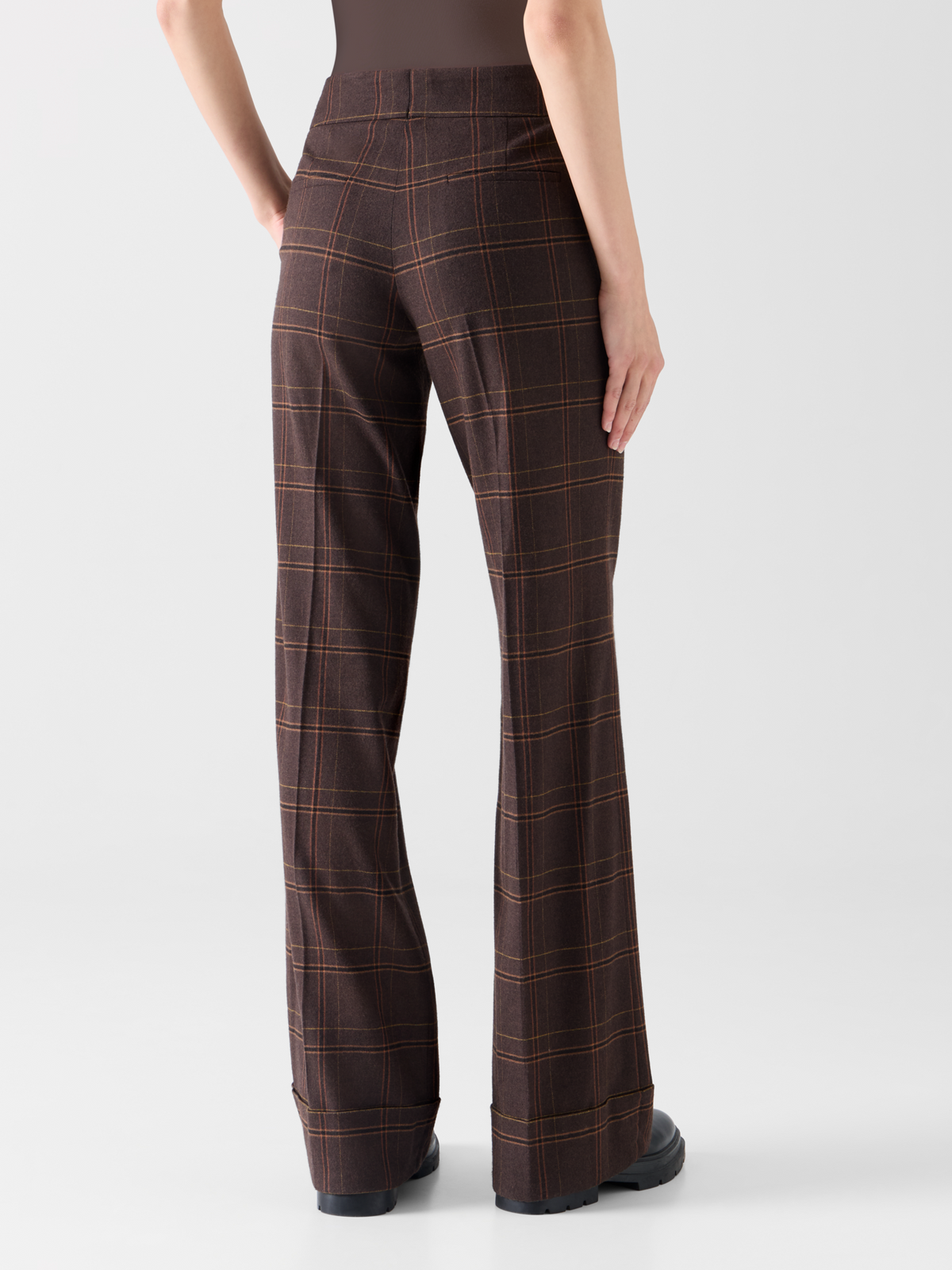 Designer Weite karierte Flanellhose - Braun 