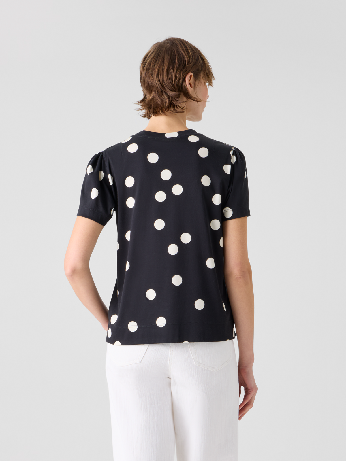 Designer Baumwolljersey-T-Shirt mit Puffärmeln und Polka-Dots - Schwarz