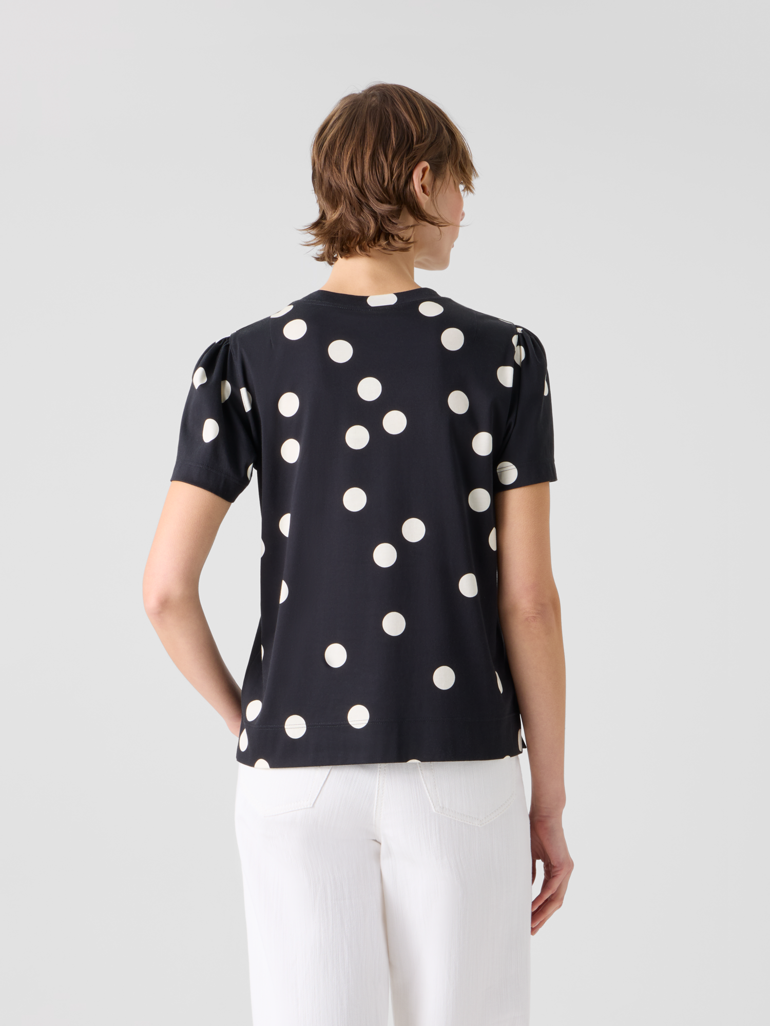 Designer Baumwolljersey-T-Shirt mit Puffärmeln und Polka-Dots - Schwarz