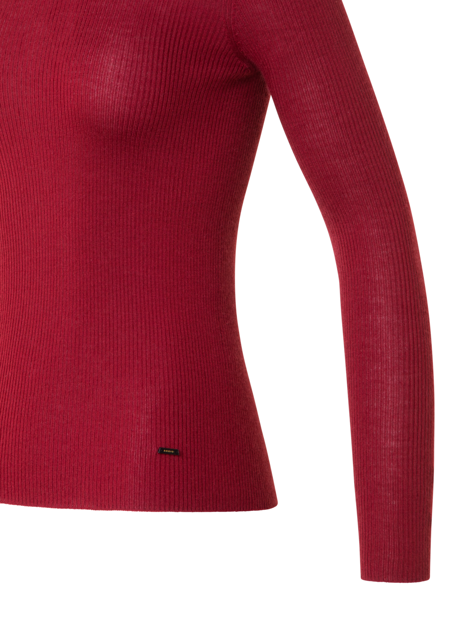 Designer Feinripp-Pullover aus Kaschmirseide mit Stehkragen - Rot