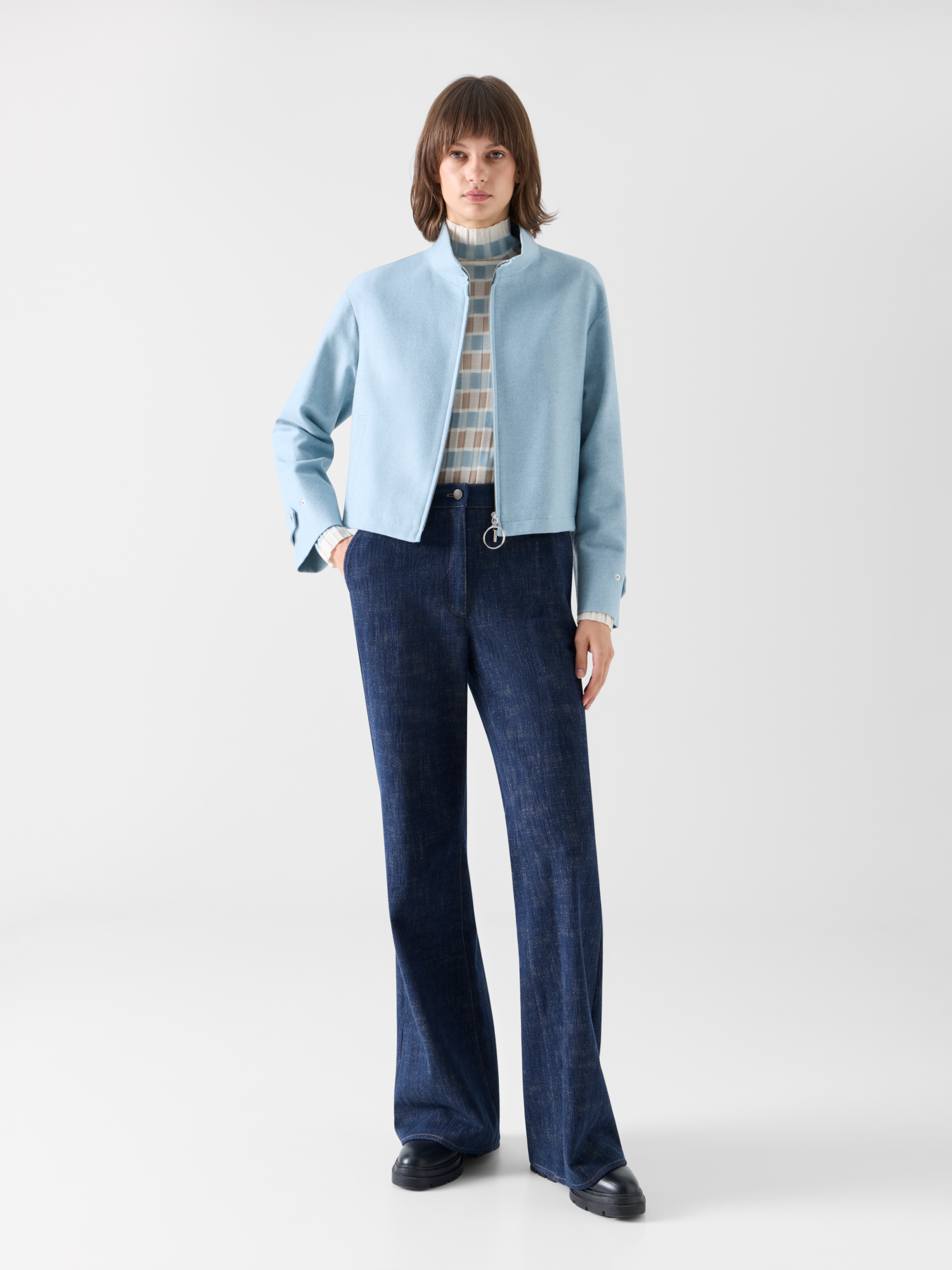 Designer Blouson-Jacke aus Wollmischung - Blau 