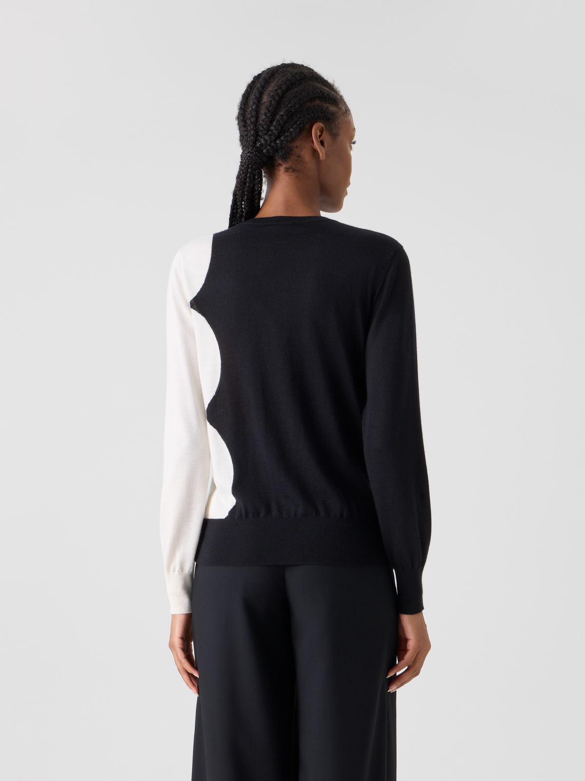 Designer Langarm-Pullover aus Kaschmir-Seide mit Cloud-Intarsie - Schwarz #editorial