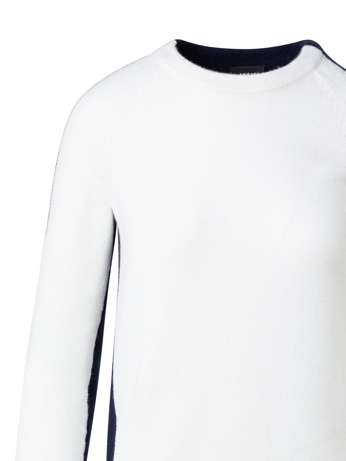 Designer Zweifarbiger Pullover aus 100% Kaschmir - Dunkelblau - Ecru - Weiss