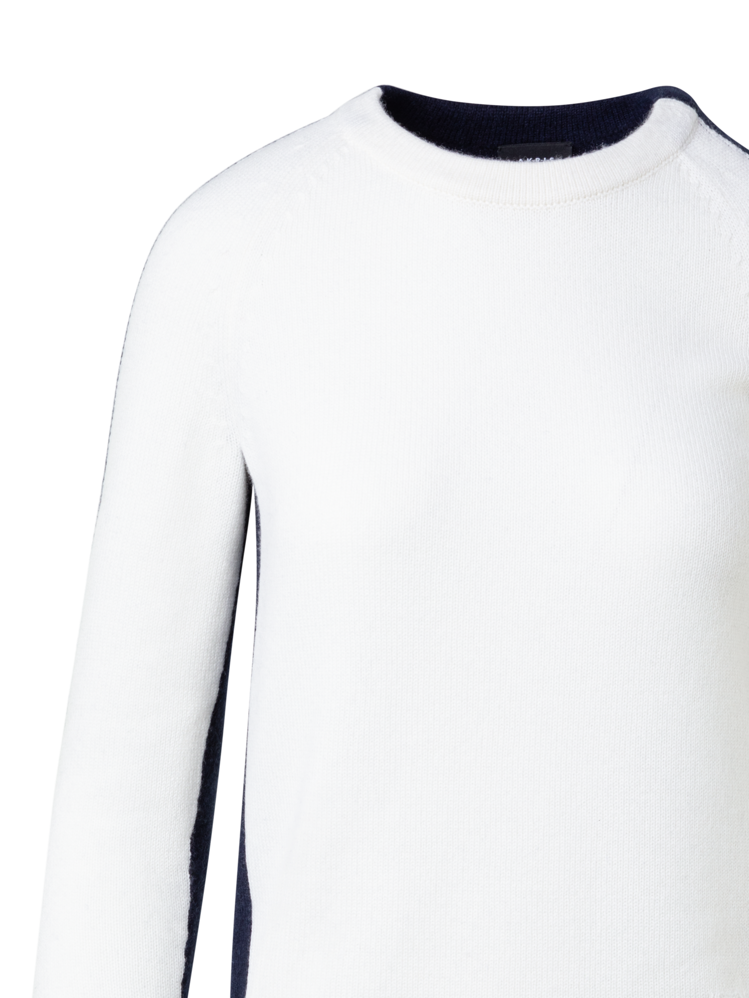 Designer Zweifarbiger Pullover aus 100% Kaschmir - Dunkelblau - Ecru - Weiss