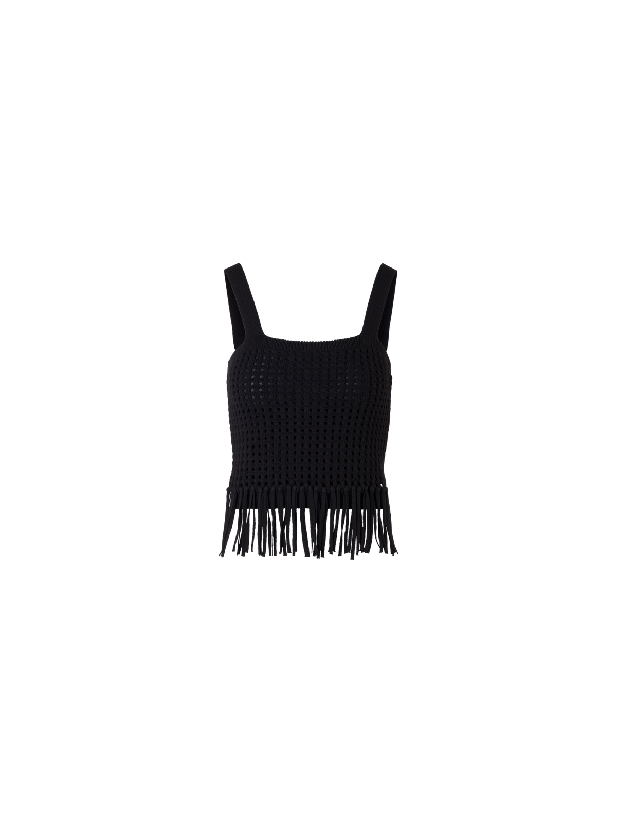 Designer Kurzes Stricktop aus grobem Baumwoll-Mesh - Schwarz