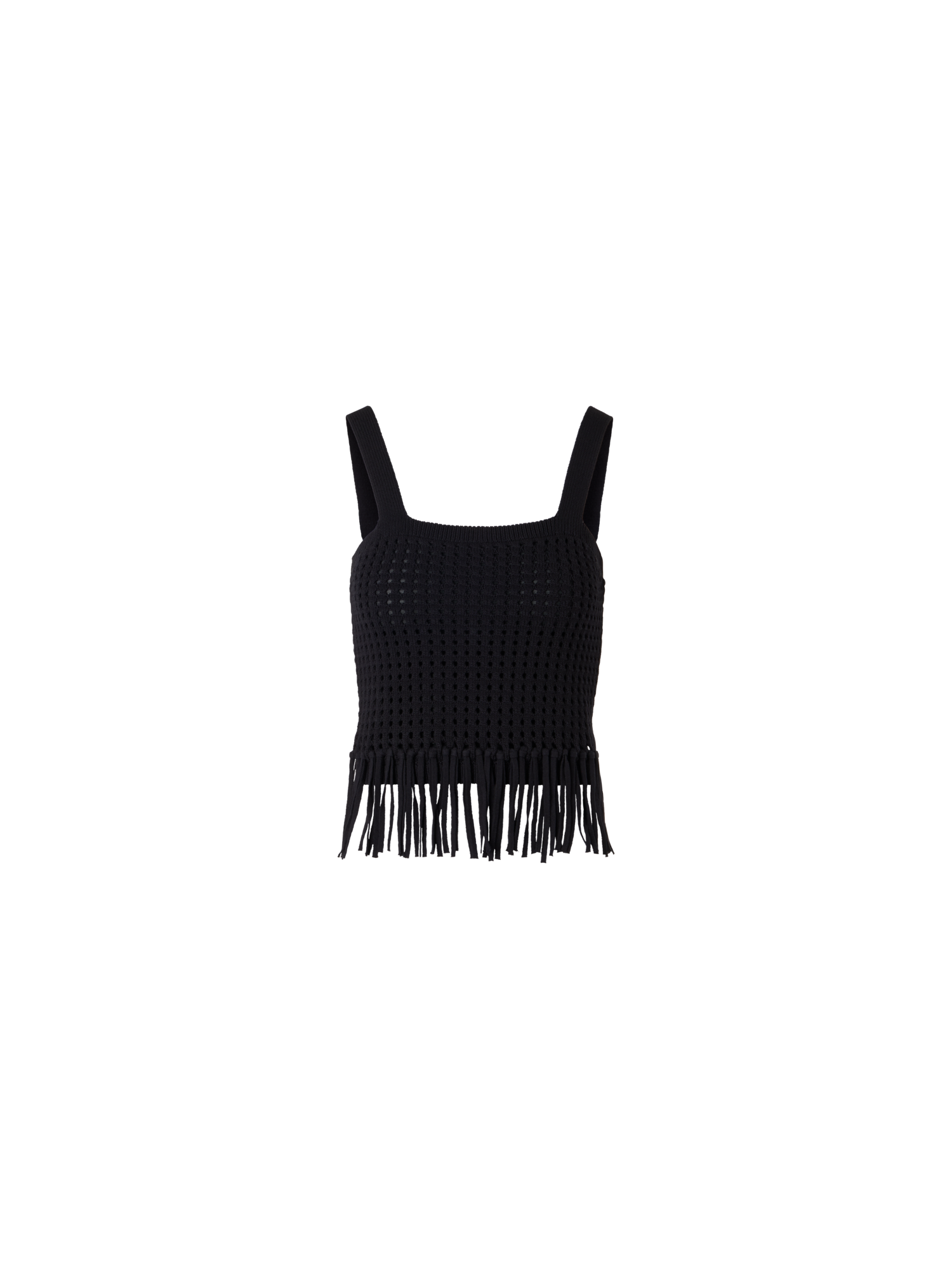 Designer Kurzes Stricktop aus grobem Baumwoll-Mesh - Schwarz