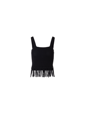 Designer Kurzes Stricktop aus grobem Baumwoll-Mesh - Schwarz