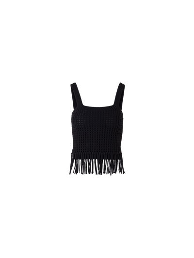 Designer Kurzes Stricktop aus grobem Baumwoll-Mesh - Schwarz