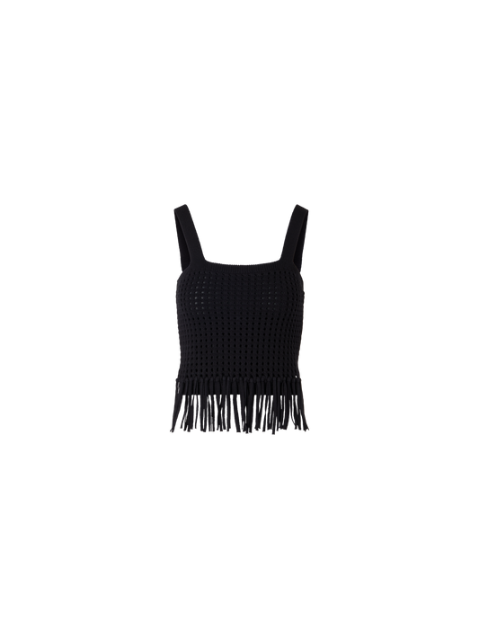 Designer Kurzes Stricktop aus grobem Baumwoll-Mesh - Schwarz