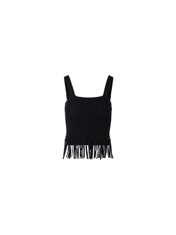Designer Kurzes Stricktop aus grobem Baumwoll-Mesh - Schwarz