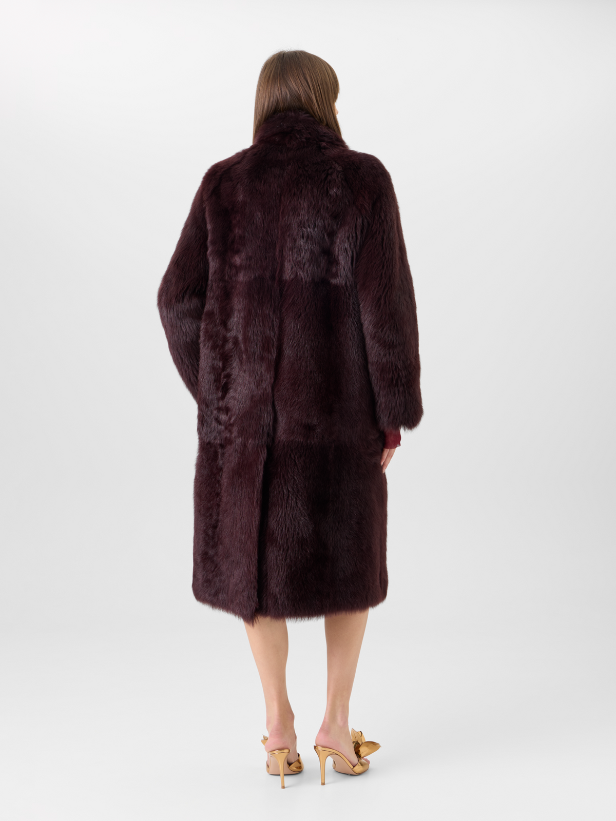 Designer Langer Oversize-Mantel aus Toscana-Shearling - Rot 