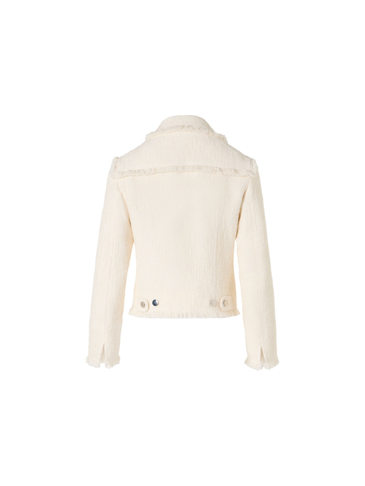 Designer Langärmelige Kurzjacke aus Baumwoll-Tweed-Mischgewebe - Ecru