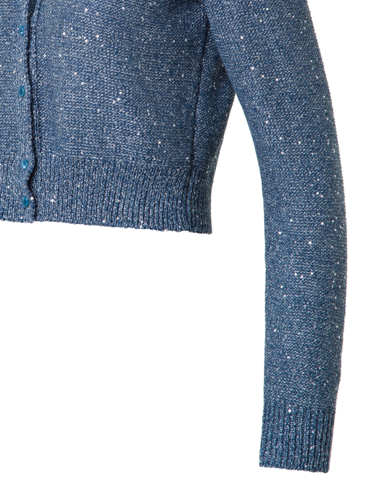 Designer Leinen-Baumwoll-Cardigan mit Mikropailletten - Blau