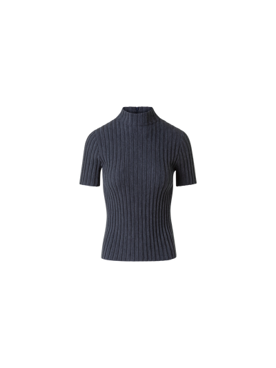 Designer Enges Merino Ripp Mock Neck Stricktop - Grau