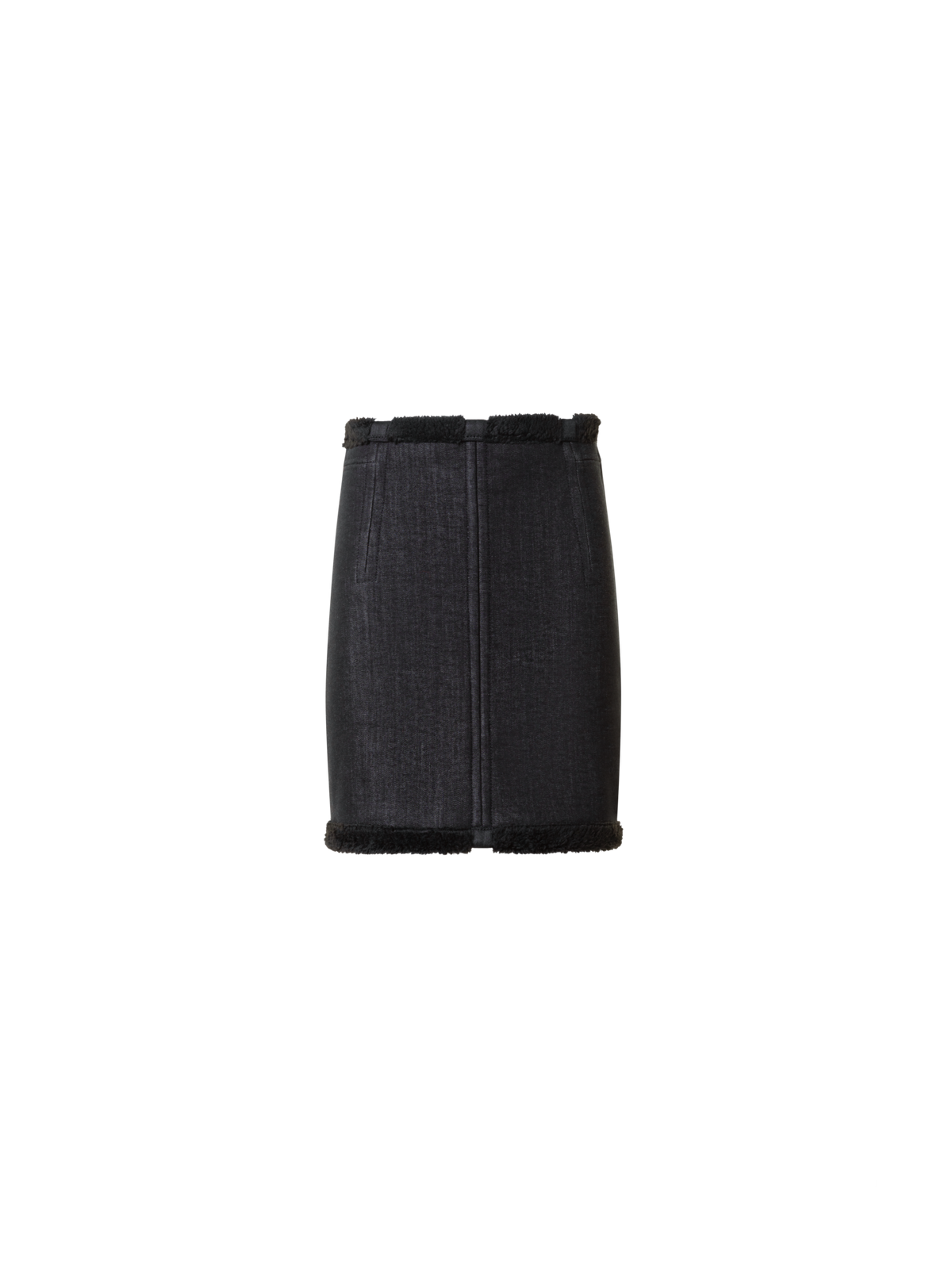 Designer Baumwoll Denim & Fellimitat Minirock - Schwarz