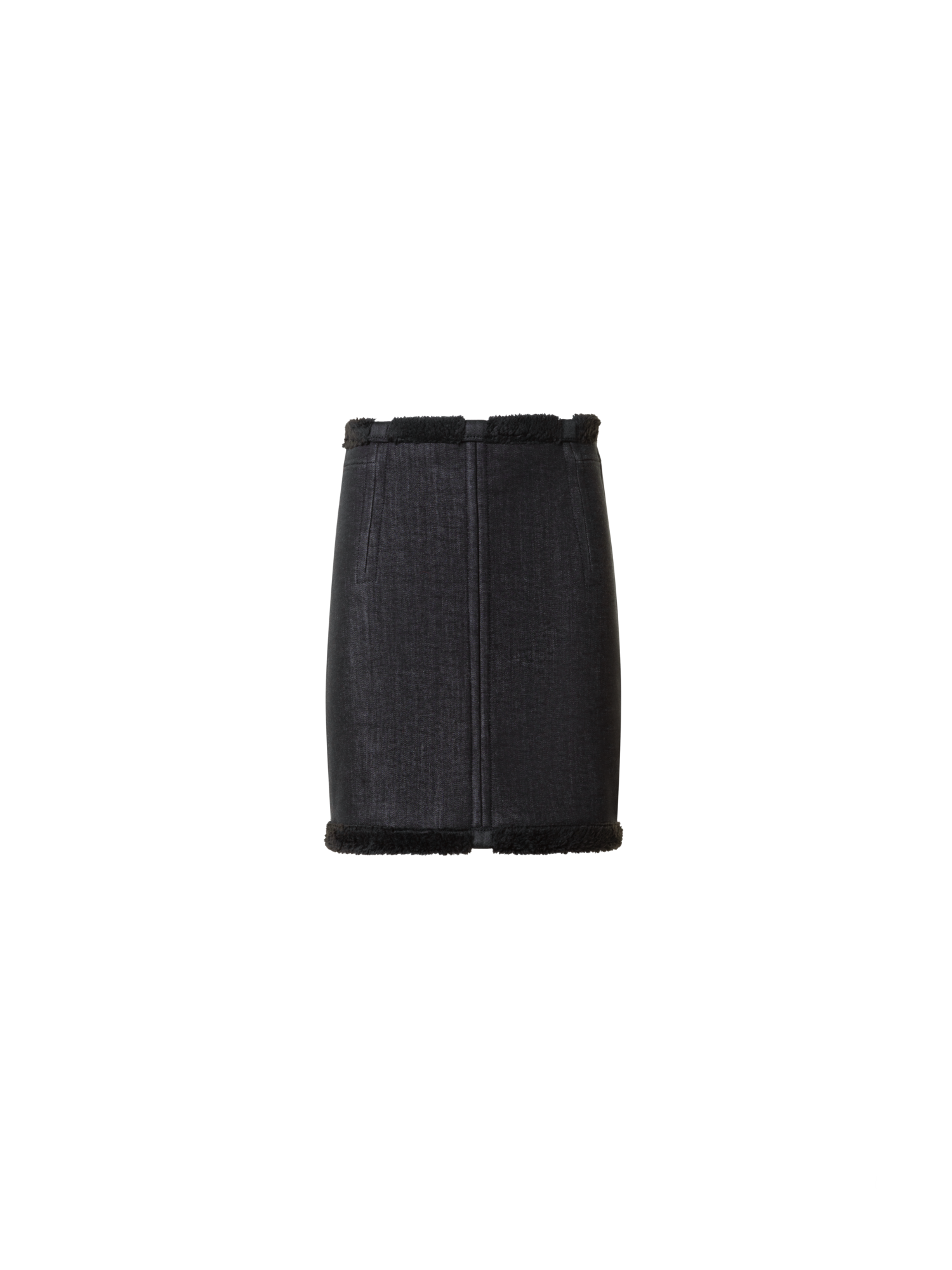 Designer Baumwoll Denim & Fellimitat Minirock - Schwarz