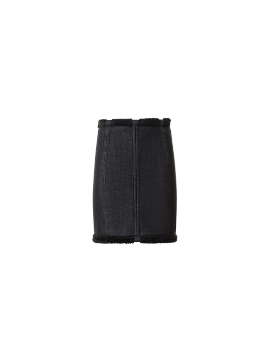 Designer Baumwoll Denim & Fellimitat Minirock - Schwarz