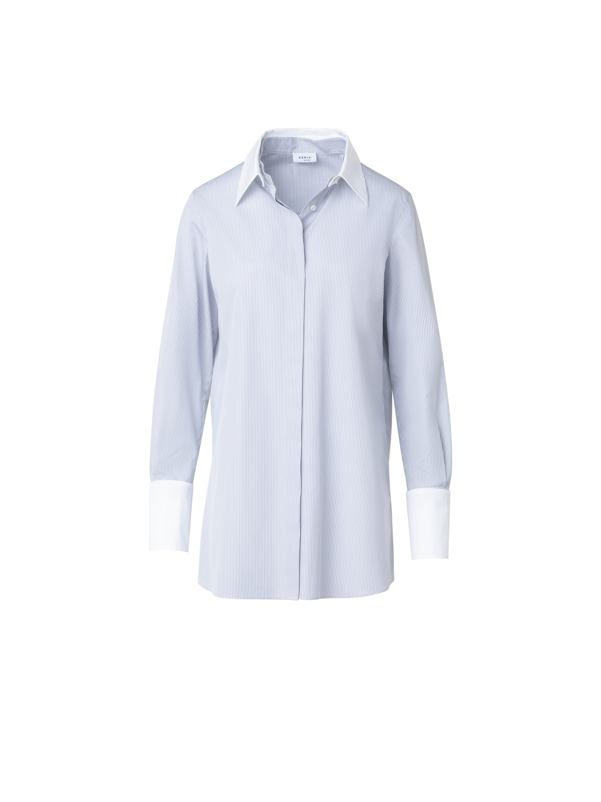 Designer Bluse mit abnehmbarem Kragen & Manschetten - Blau - Bunt