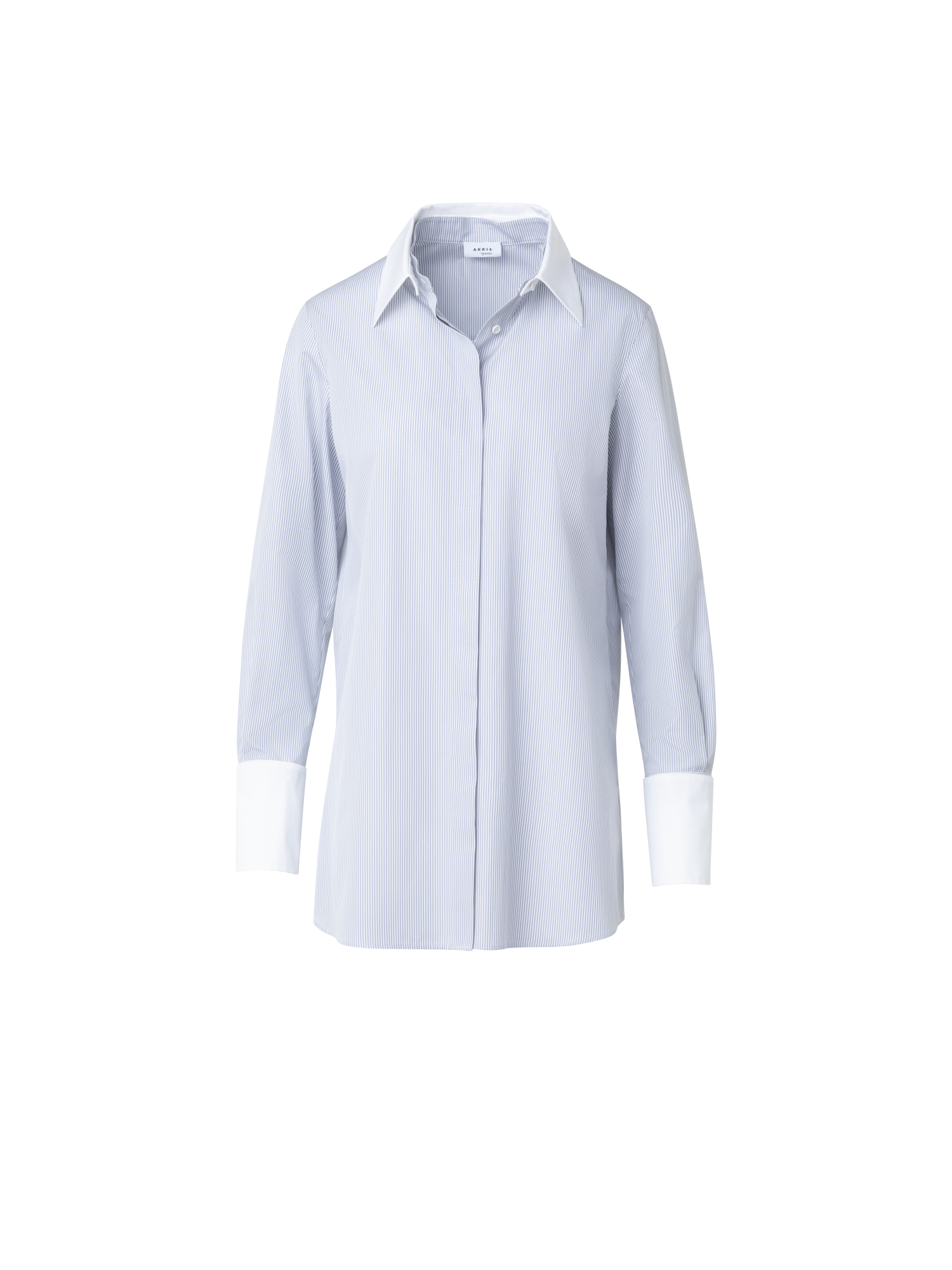 Designer Bluse mit abnehmbarem Kragen & Manschetten - Blau - Bunt