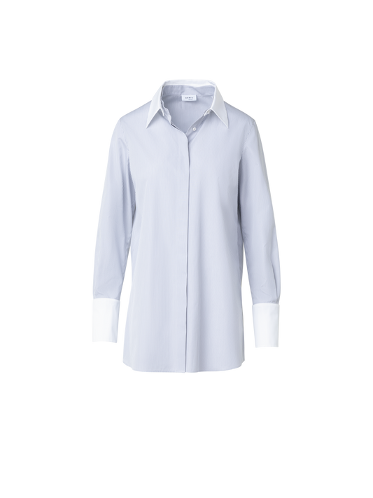 Designer Bluse mit abnehmbarem Kragen & Manschetten - Blau - Bunt