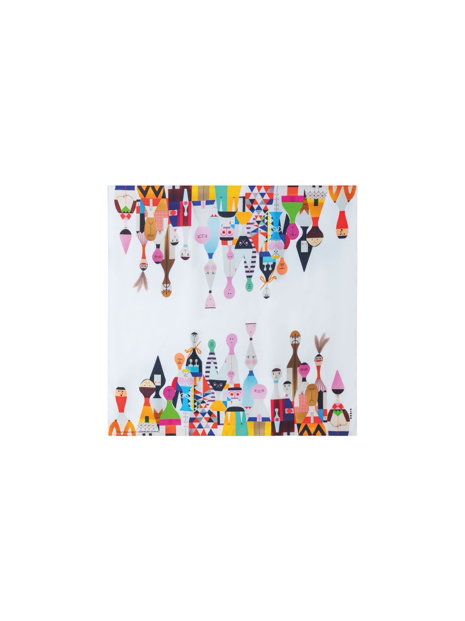 Designer Schal aus Seide mit Wooden Dolls Druck - Bunt