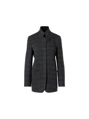 Designer Cardigan-Jacke aus Woll-Double-Face mit Glencheck - Grau - Bunt - Schwarz