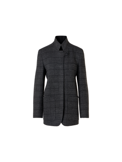 Designer Cardigan-Jacke aus Woll-Double-Face mit Glencheck - Grau - Bunt - Schwarz