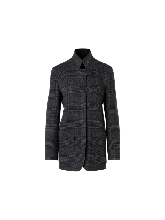 Designer Cardigan-Jacke aus Woll-Double-Face mit Glencheck - Grau - Bunt - Schwarz