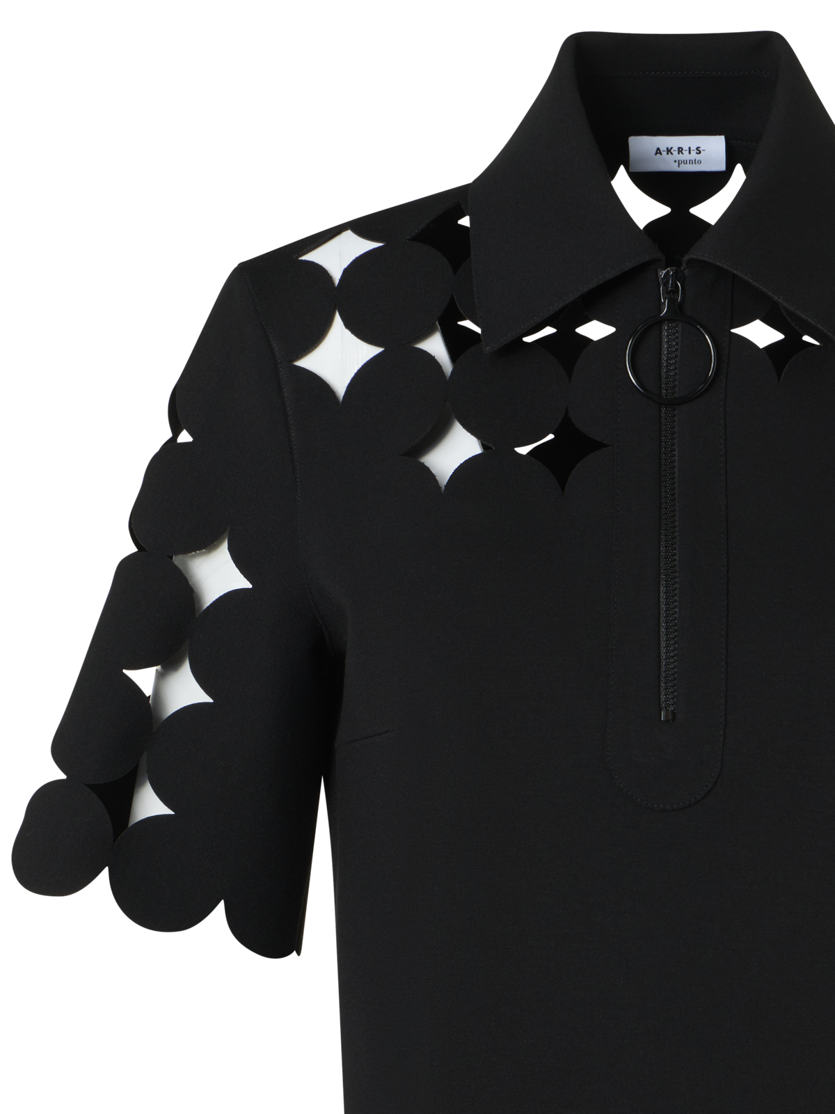 Designer Poloshirt mit Dropping-Dot-Ausschnitt - Schwarz