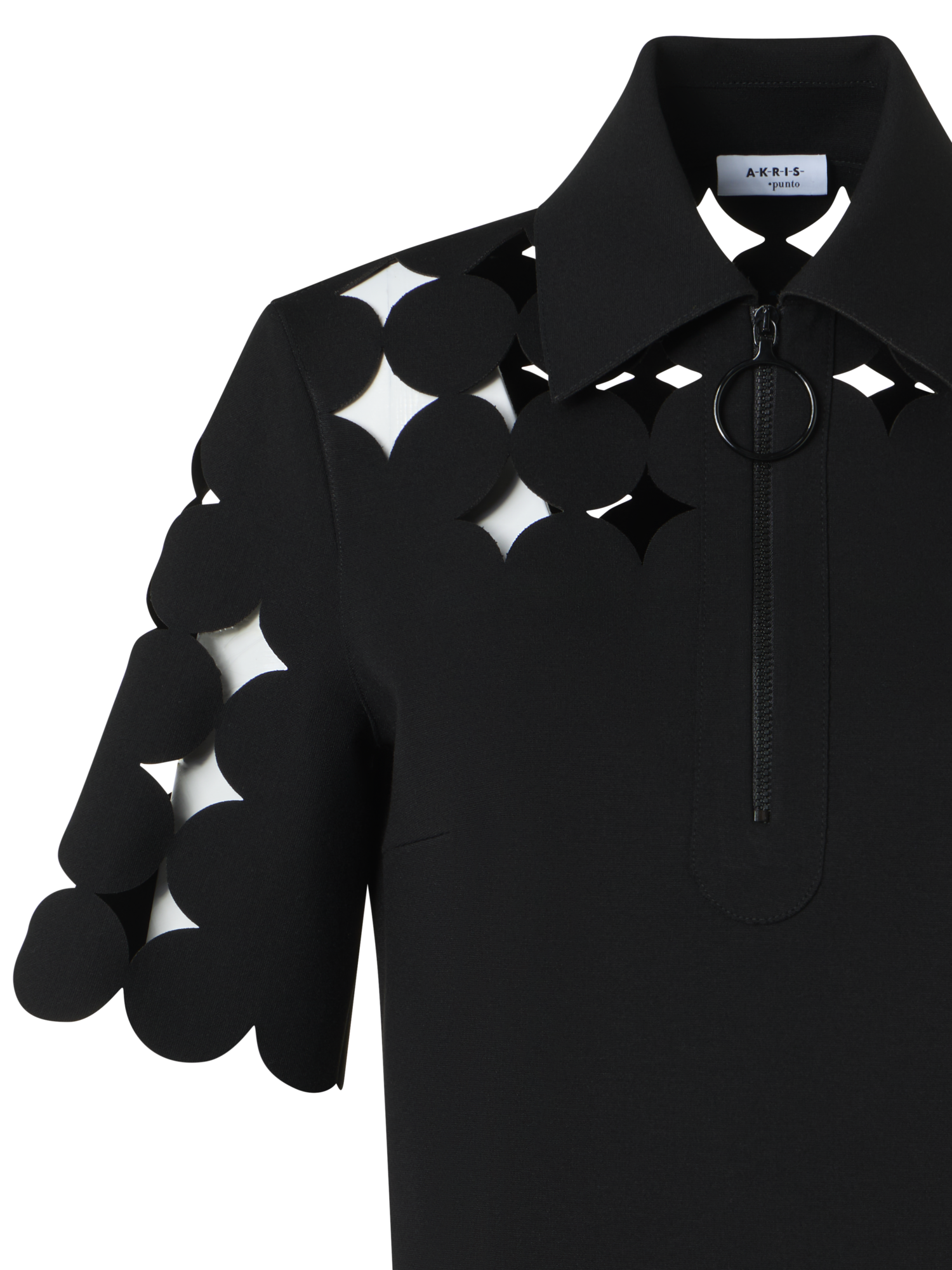 Designer Poloshirt mit Dropping-Dot-Ausschnitt - Schwarz