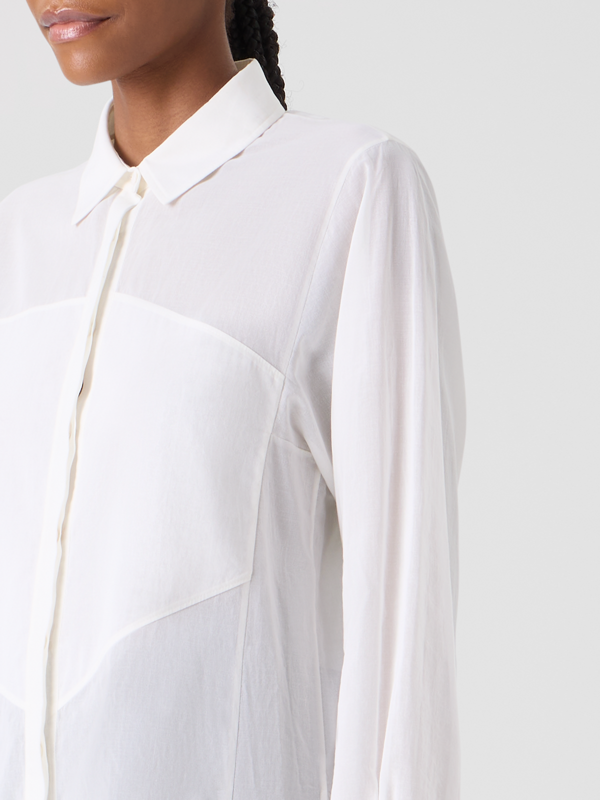 Designer Baumwollbluse mit Polygon-Einsatz - Weiss #editorial