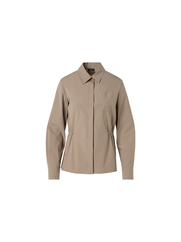 Designer Hemd aus Baumwoll-Popeline mit Tunnelzug an der Taille - Beige